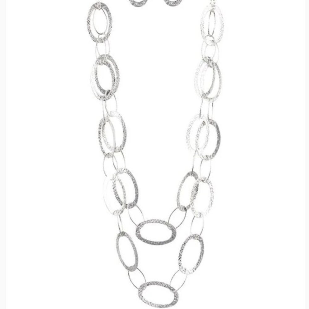 Paparazzi Silver Oval Link Necklace Set Glimmer Goals Fashion Jewelry